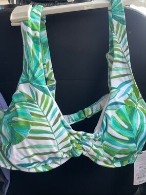 Shade & Shore Green and Teal Leaf Print Bikini Top 34c